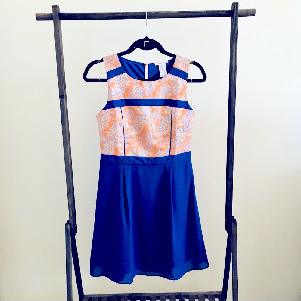 Stunning Semi-Formal Paisley Mini Dress in Orange and Blue
